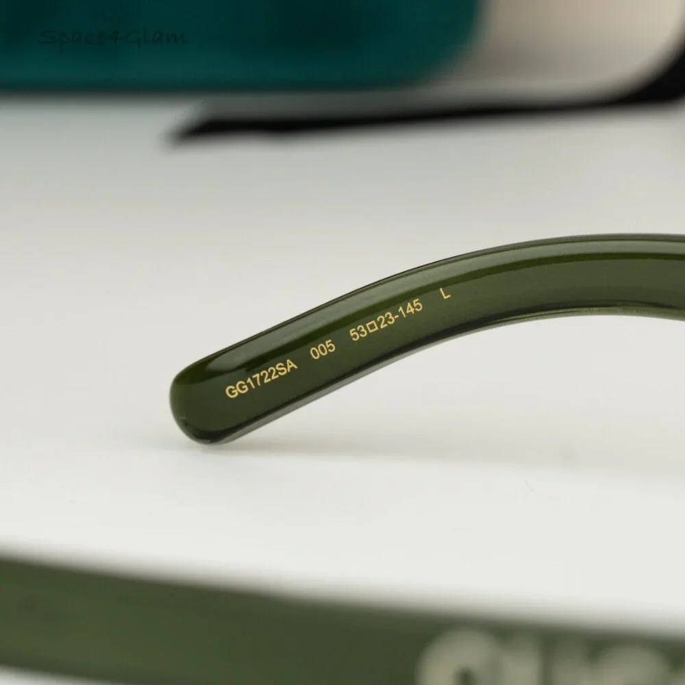 BRAND NEW Gucci GG1722SA 005 Transparent Dark Green Grey Unisex Oval Sunglasses